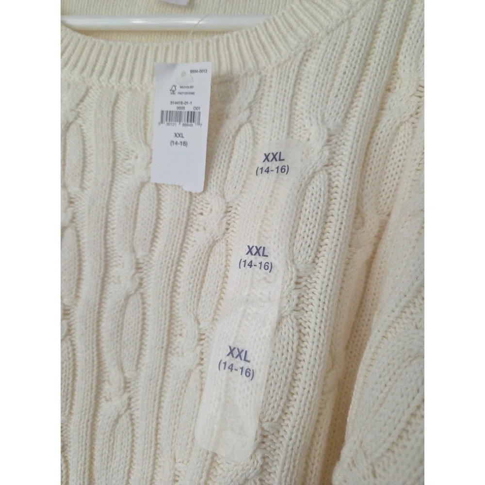 GAP Kids Sweater 14-16 Ivory Chunky Cable Knit Scoop Neck Preppy‎ School NEW